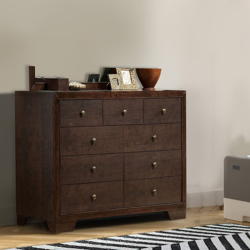 Contemporary Style Wooden Dresser With 9 Drawers Espresso Brown AMF-19575