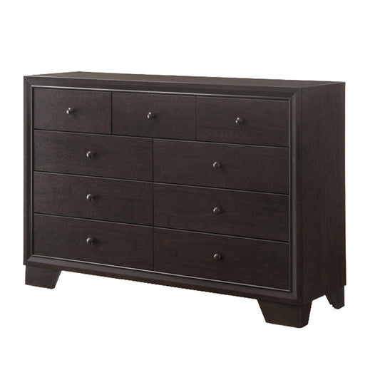 Contemporary Style Wooden Dresser With 9 Drawers, Espresso Brown