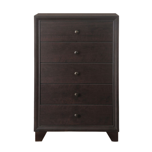 Wooden Chest with 5 Spacious Drawers  , Espresso Brown