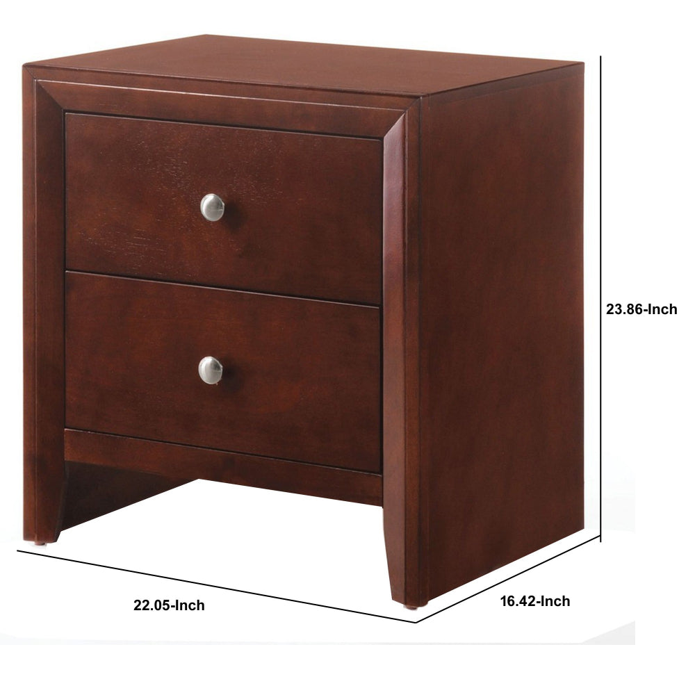 Wooden Nightstand with Two Storage Drawers, Cherry Brown
