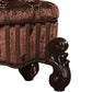 Tufted Fabric Upholstered Wooden Vanity Stool with Scrolled Legs, Cherry Oak brown