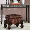 Dresden Vanity Stool | Tufted Fabric | Scrolled Legs | Cherry Oak Brown