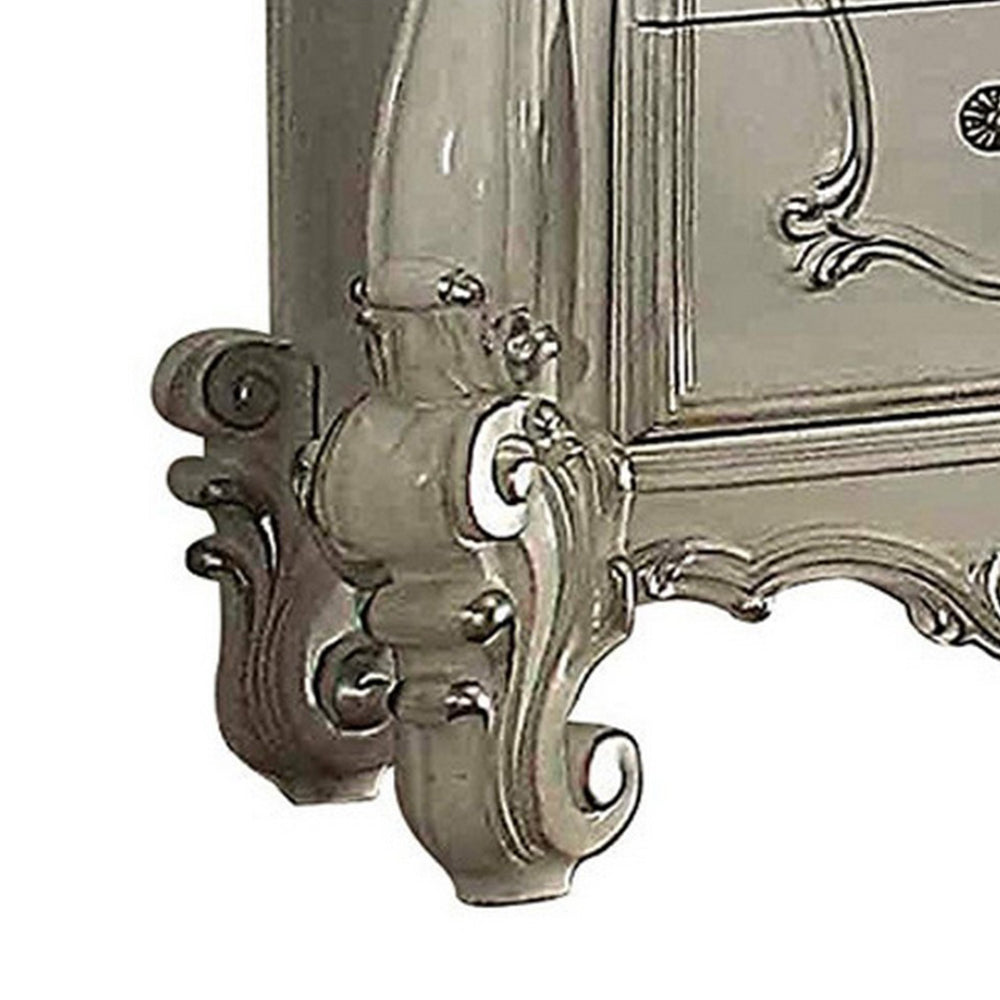 Two Drawers Wooden Nightstand with Carved Details, Bone White