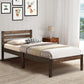 Wooden Twin Size Bed with Slatted Design Headboard, Rustic Brown