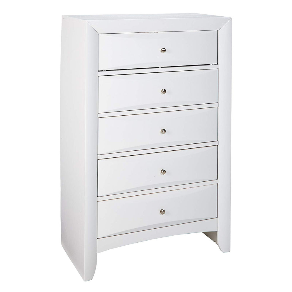 Spacious Wooden Chest with Beveled Drawer Fronts, White By Casagear Home