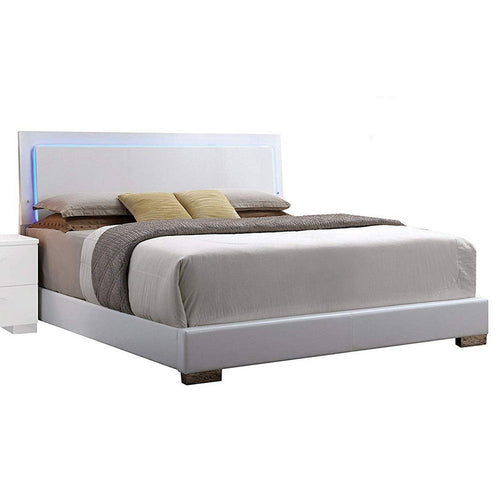 Contemporary Style Queen Size Wooden Panel Bed with Headboard, White