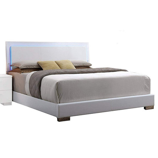 Contemporary Style Queen Size Wooden Panel Bed with Headboard, White