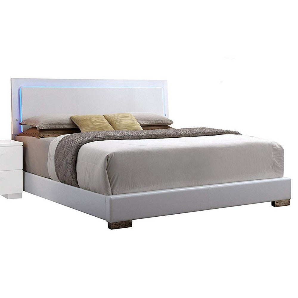 Contemporary Style Queen Size Wooden Panel Bed with Headboard, White