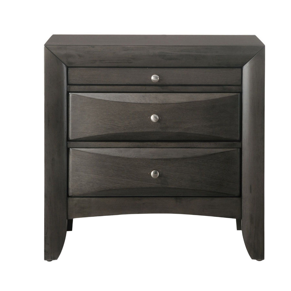 2 Drawer Wooden Nightstand with 1 Pull Out Tray, Gray