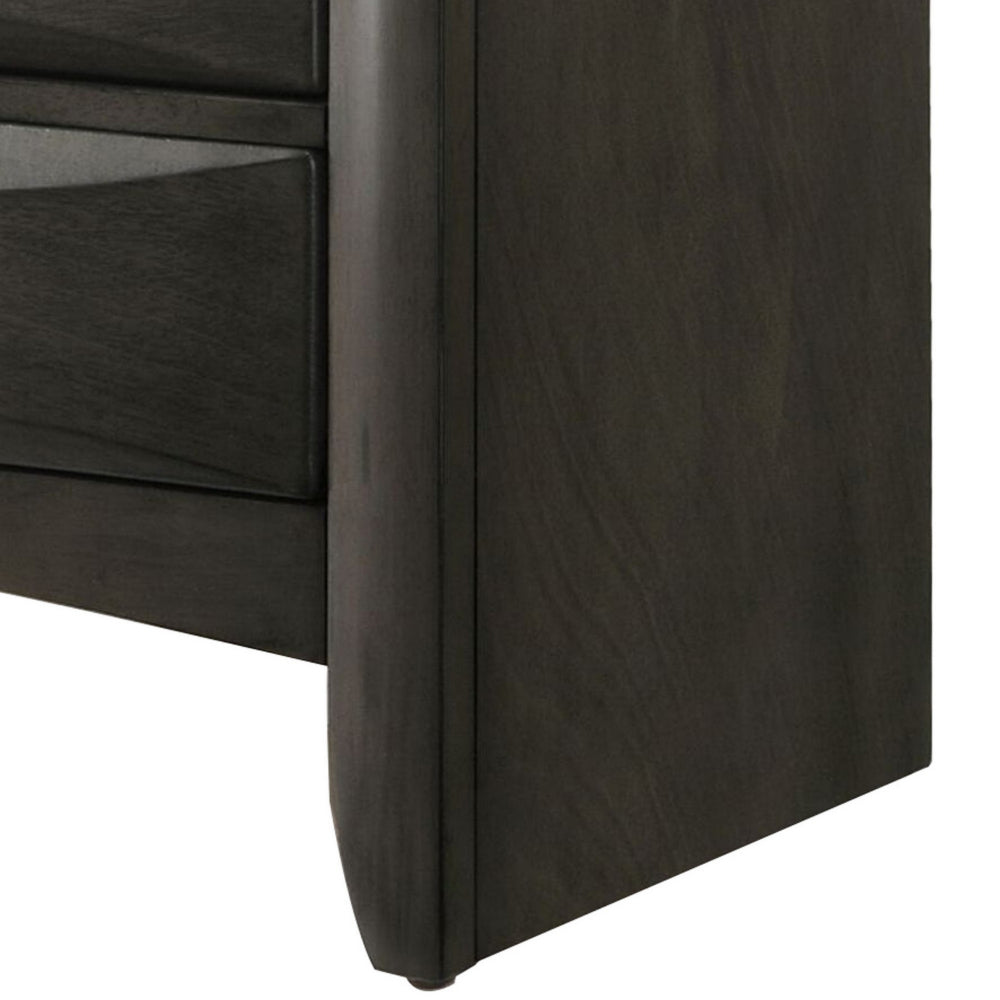 2 Drawer Wooden Nightstand with 1 Pull Out Tray, Gray