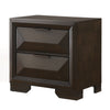 Wooden Nightstand with Dramatic Bevel Drawer Fronts, Espresso Brown