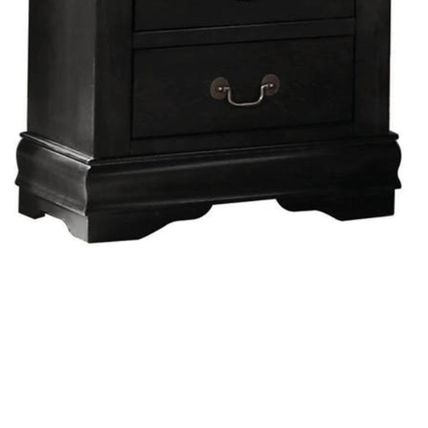 Wooden Nightstand with Two Drawers, Black