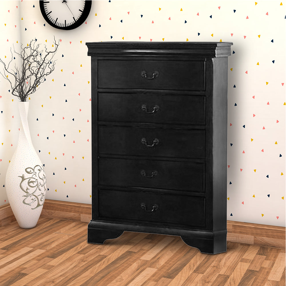 5-Drawers Traditional Style Wooden Chest, Black