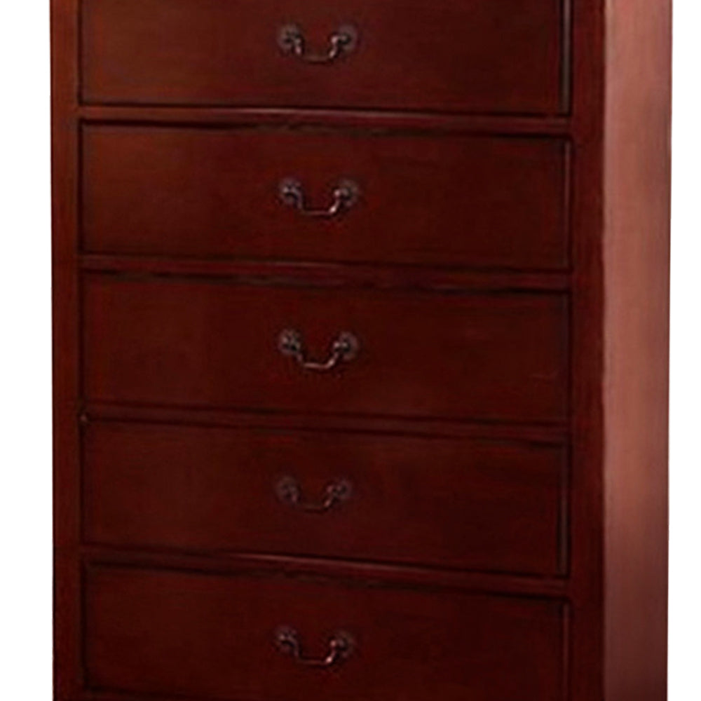 Five Drawers Traditional Style Wooden Chest , Cherry
