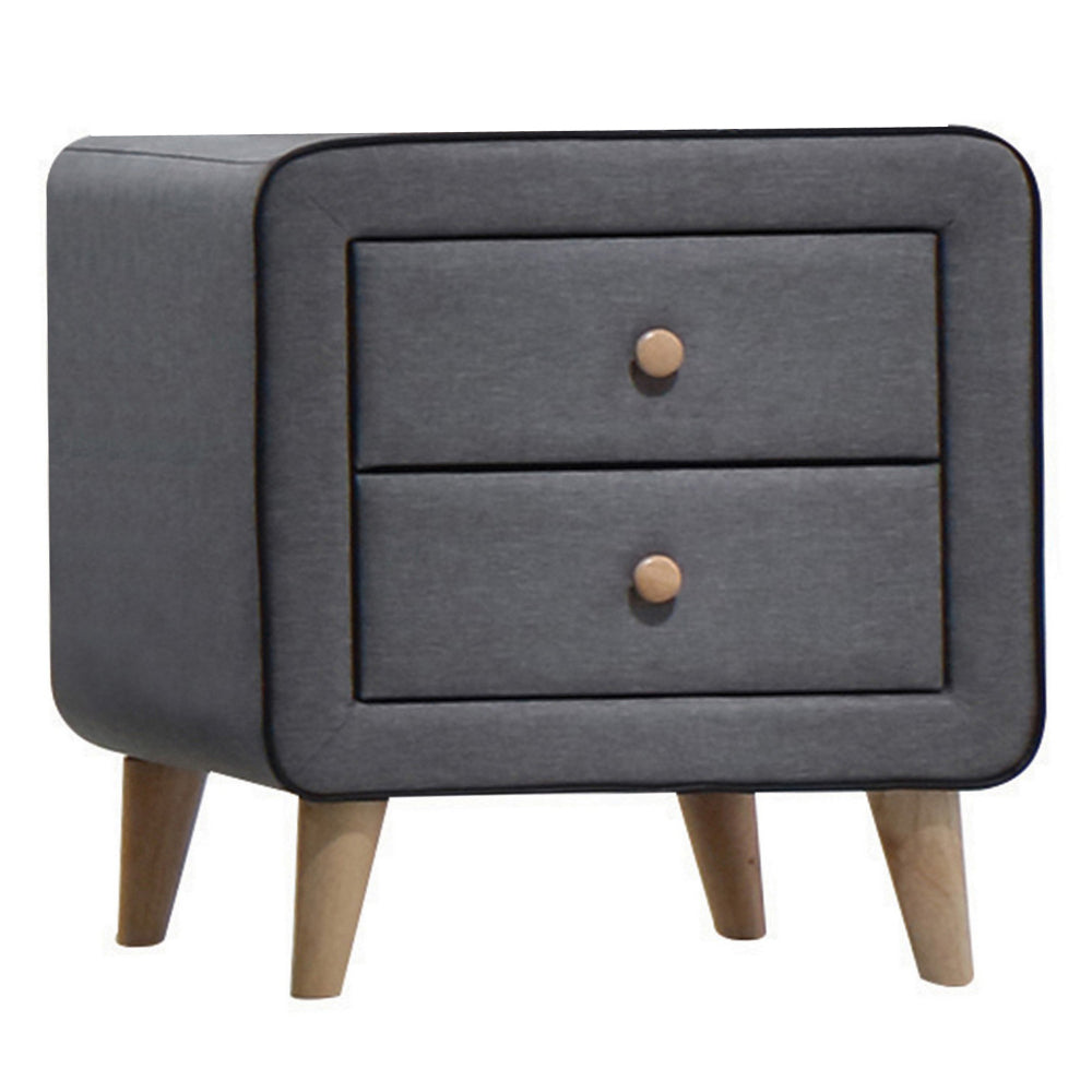 Transitional Style Wood and Fabric Upholstery Nightstand with 2 Drawers, Gray