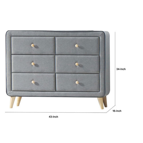 Naima Dresser | 6 Drawers | Gray Wood | Fabric Upholstery