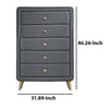 5 Drawers Transitional Style Wood and Fabric Upholstery Chest, Gray