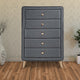 Naima Chest | 5 Drawers | Gray Wood | Fabric Upholstery