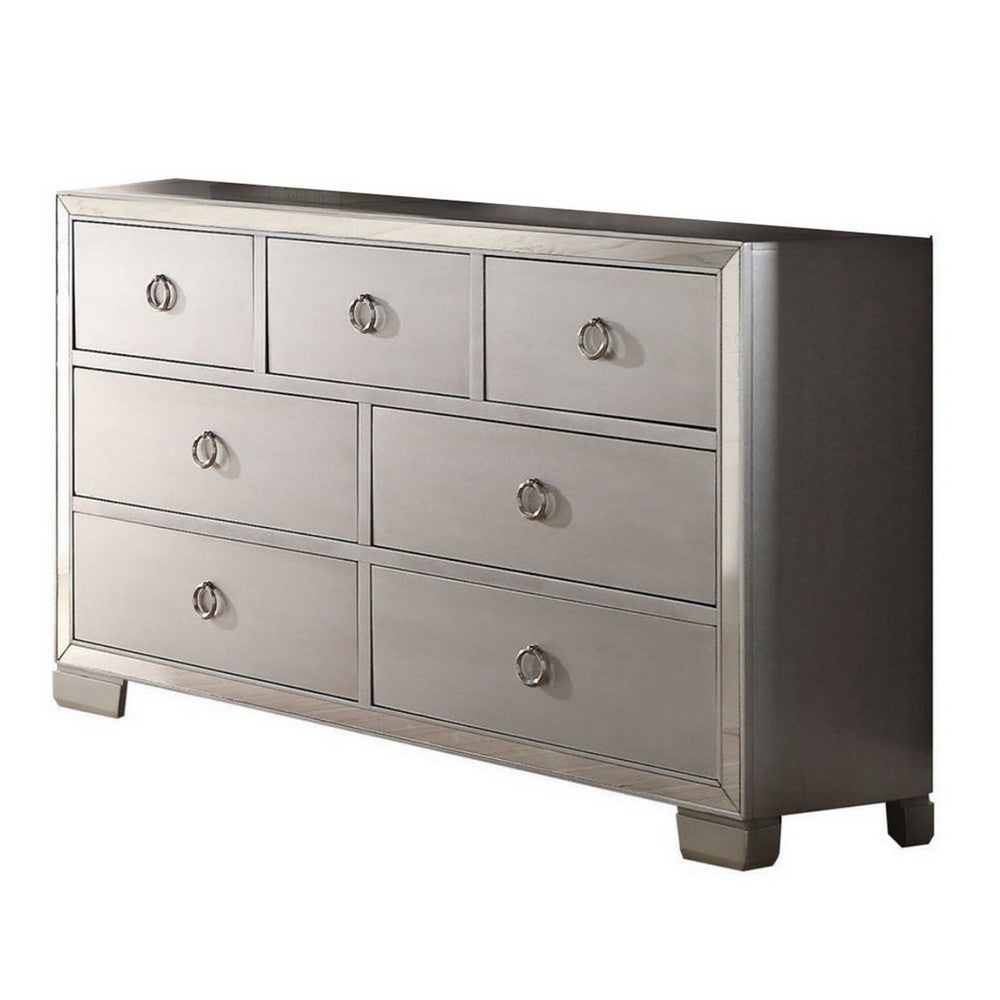 Seven Drawer Dresser With Mirror Insert Front Trim, Platinum