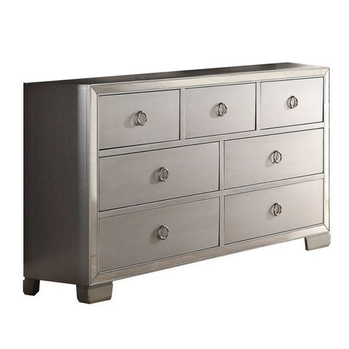 Seven Drawer Dresser With Mirror Insert Front Trim, Platinum
