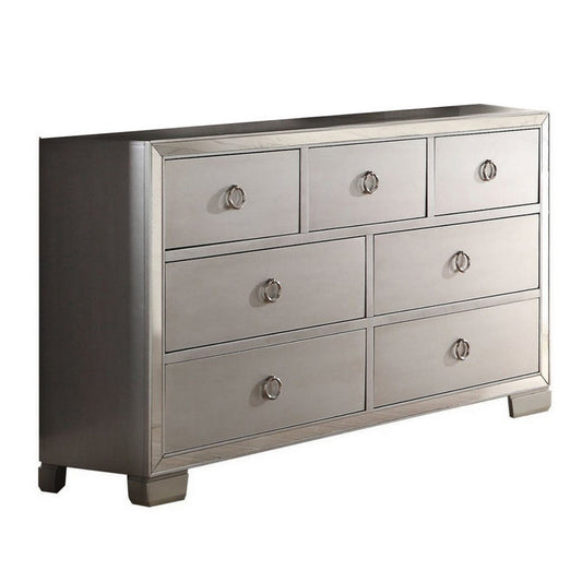 Seven Drawer Dresser With Mirror Insert Front Trim, Platinum