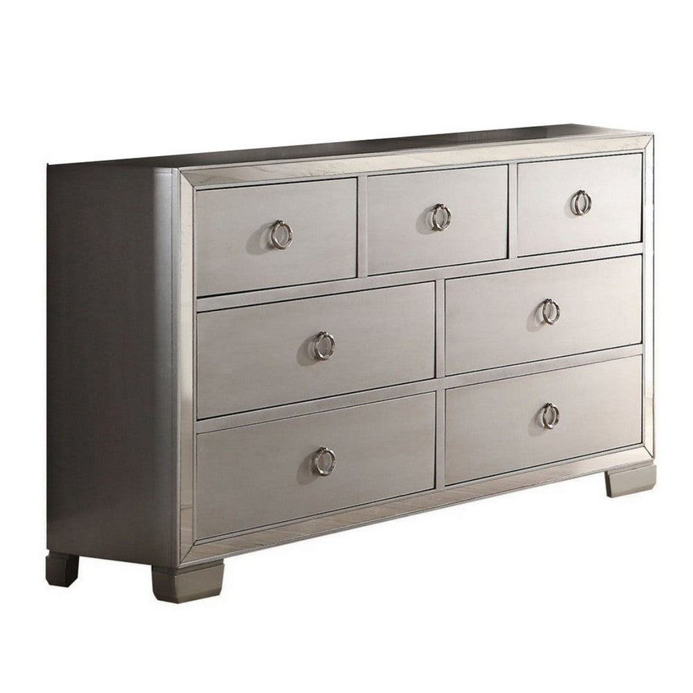 Seven Drawer Dresser With Mirror Insert Front Trim, Platinum