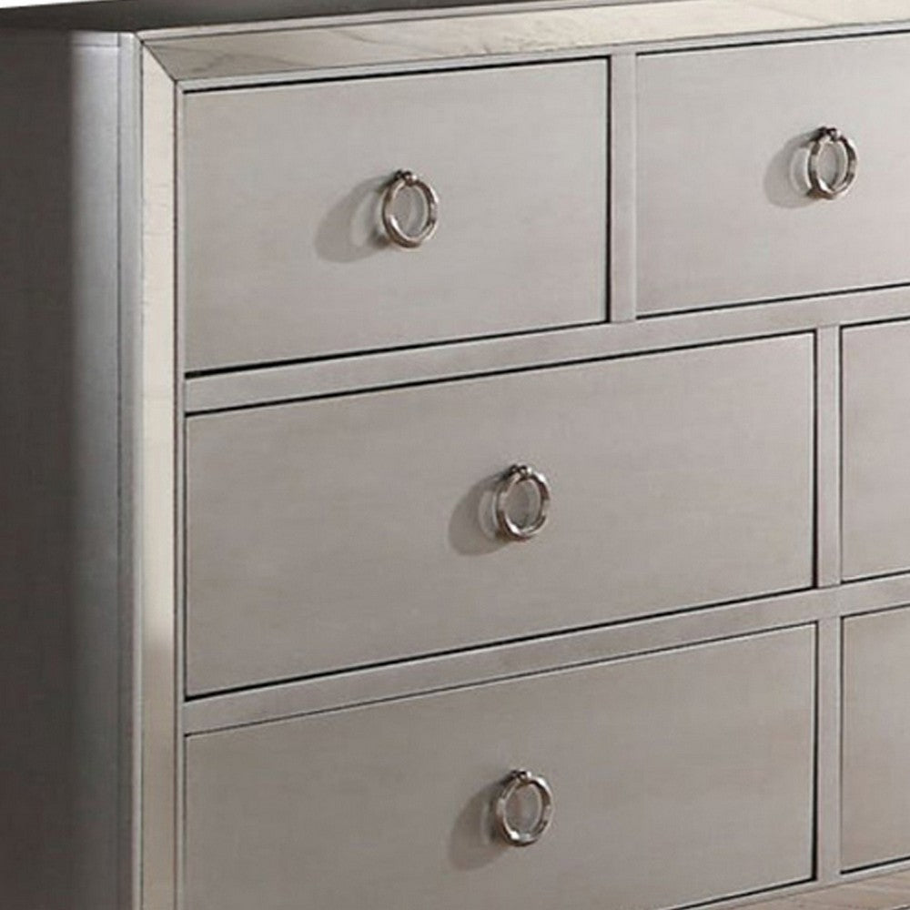Seven Drawer Dresser With Mirror Insert Front Trim, Platinum