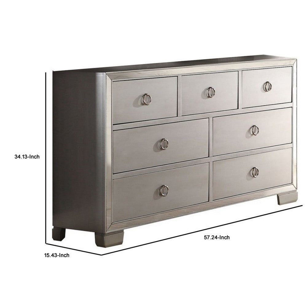 Seven Drawer Dresser With Mirror Insert Front Trim, Platinum