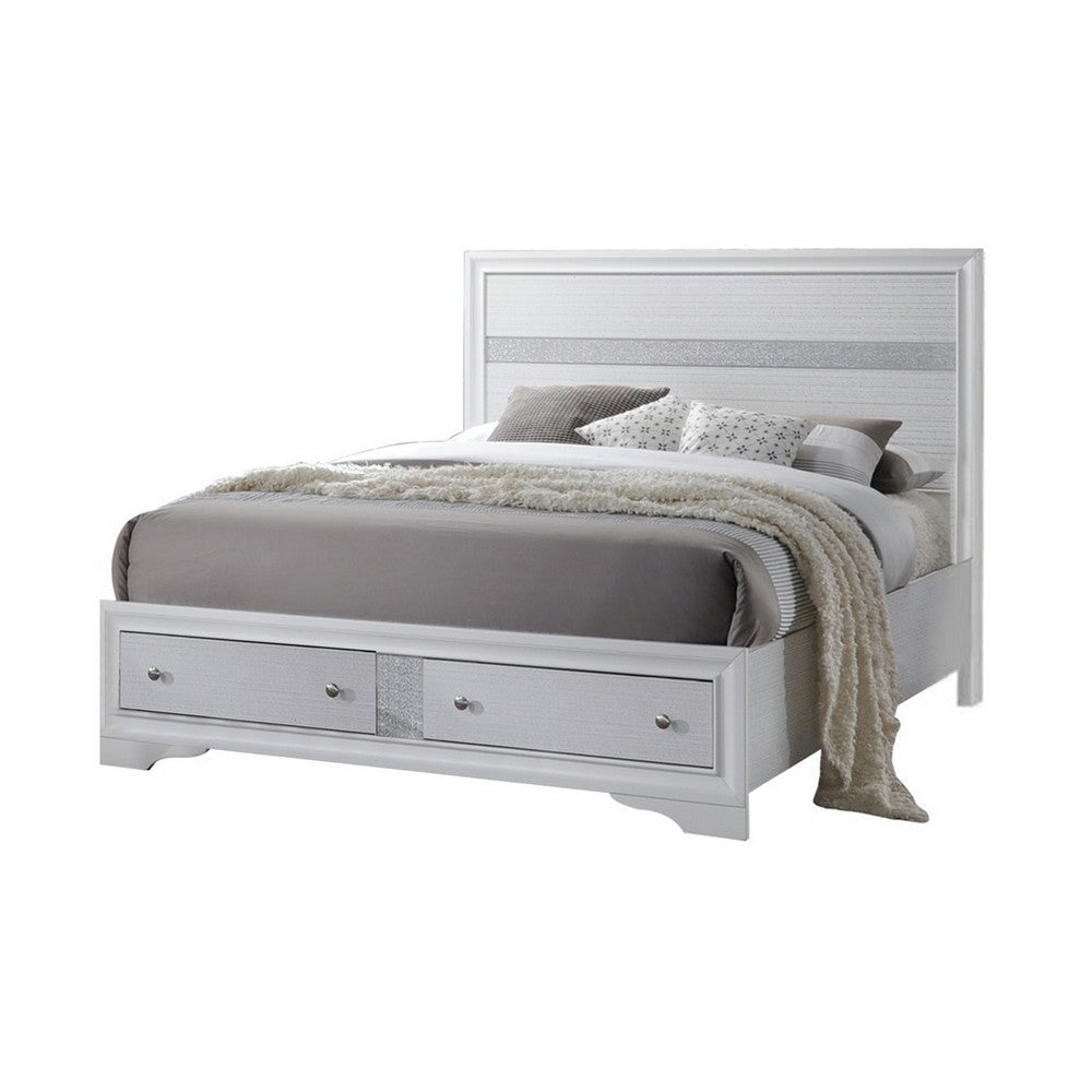 Classy Queen Size Bed With Storage, White