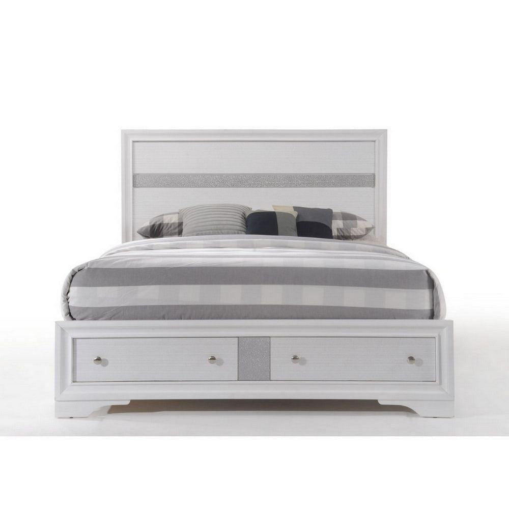 Naima Queen Bed | Storage Drawers | White Finish AMF-25770Q