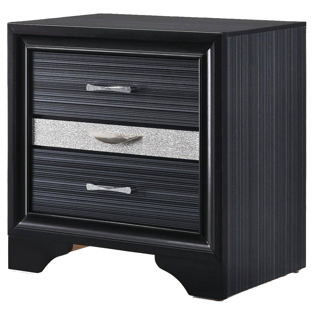 Naima Nightstand | 3 Drawers | Black & Silver Finish
