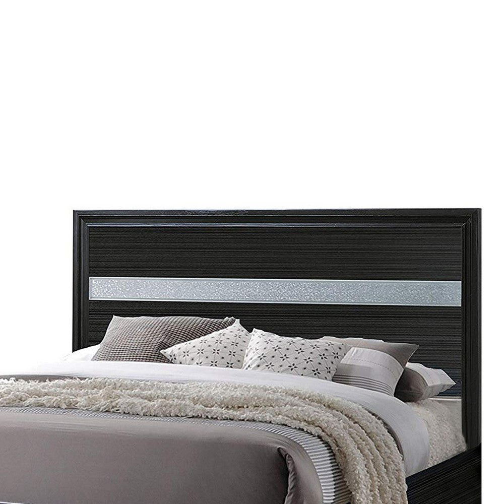 Wooden Twin Size bed with Bracket Legs and Crystal Accented Headboard Black AMF-25910T