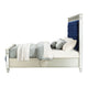Wooden Queen Size Bed with Button Tufted Headboard and Mirror Finish Accents Blue and Silver AMF-26150Q