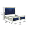 Wooden Queen Size Bed with Button Tufted Headboard and Mirror Finish Accents Blue and Silver AMF-26150Q