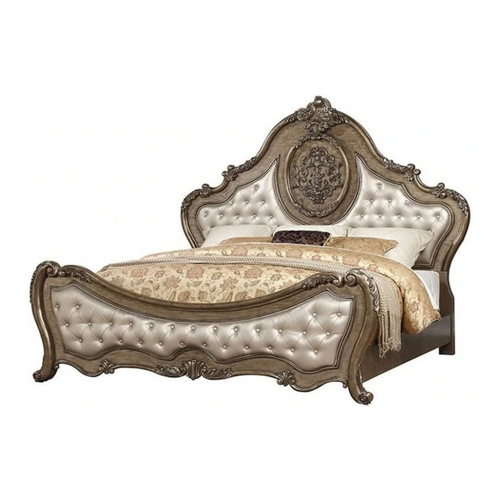 Traditional Elegant Style Queen Size Arched Panel Bed Brown AMF-26310Q