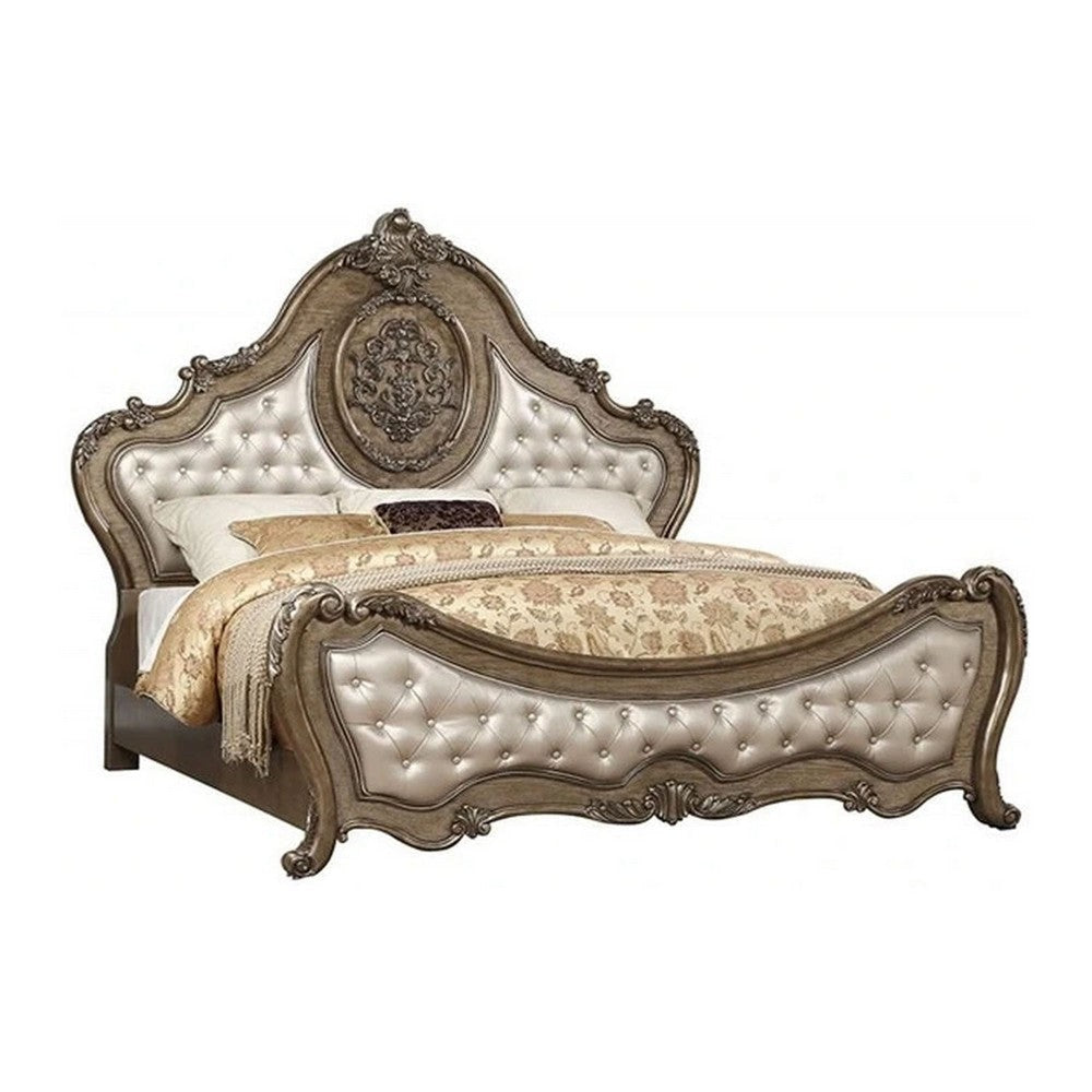 Traditional Elegant Style Queen Size Arched Panel Bed Brown AMF-26310Q