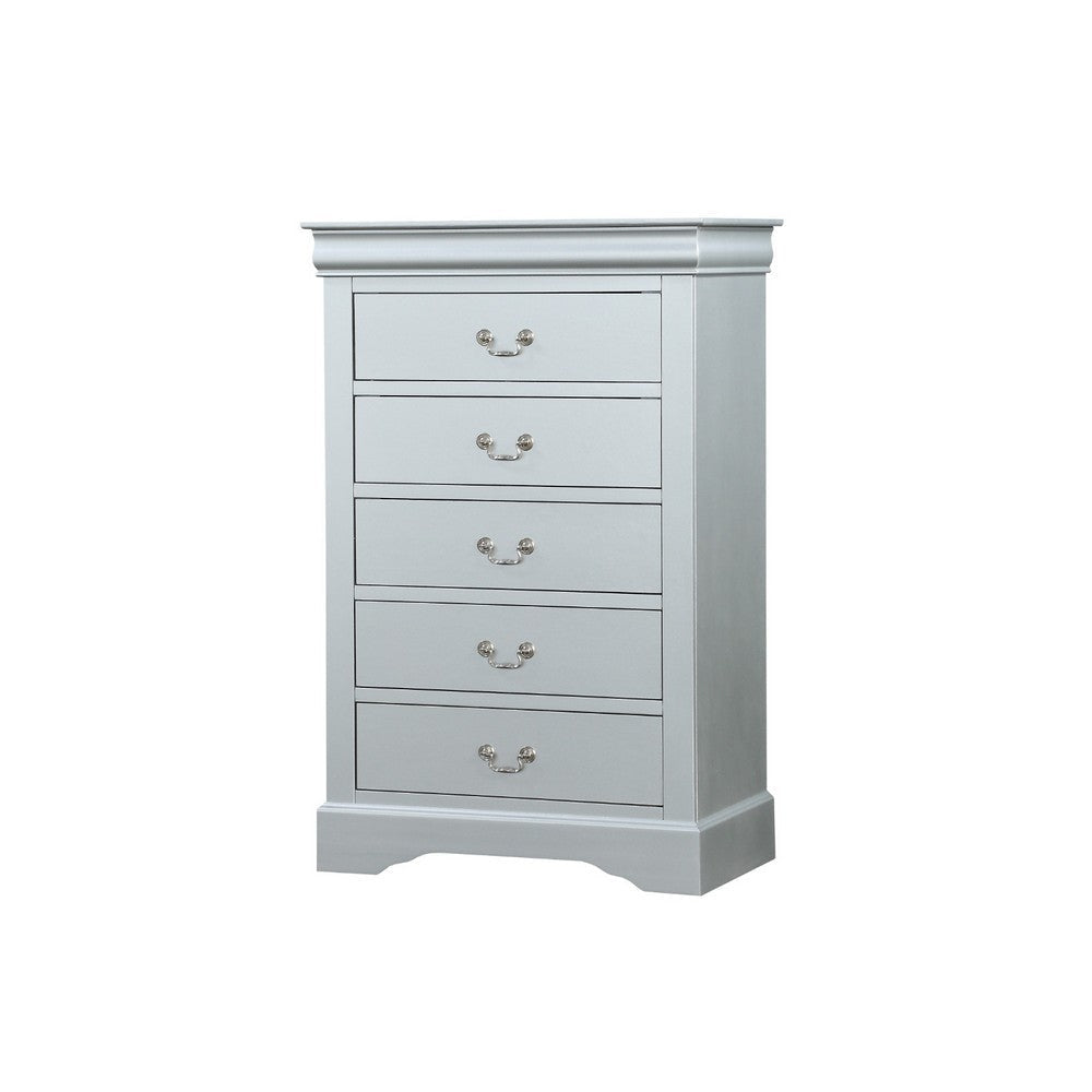 Traditional Style Five Drawer Wooden Chest with Bracket Base Gray By Casagear Home AMF-26706