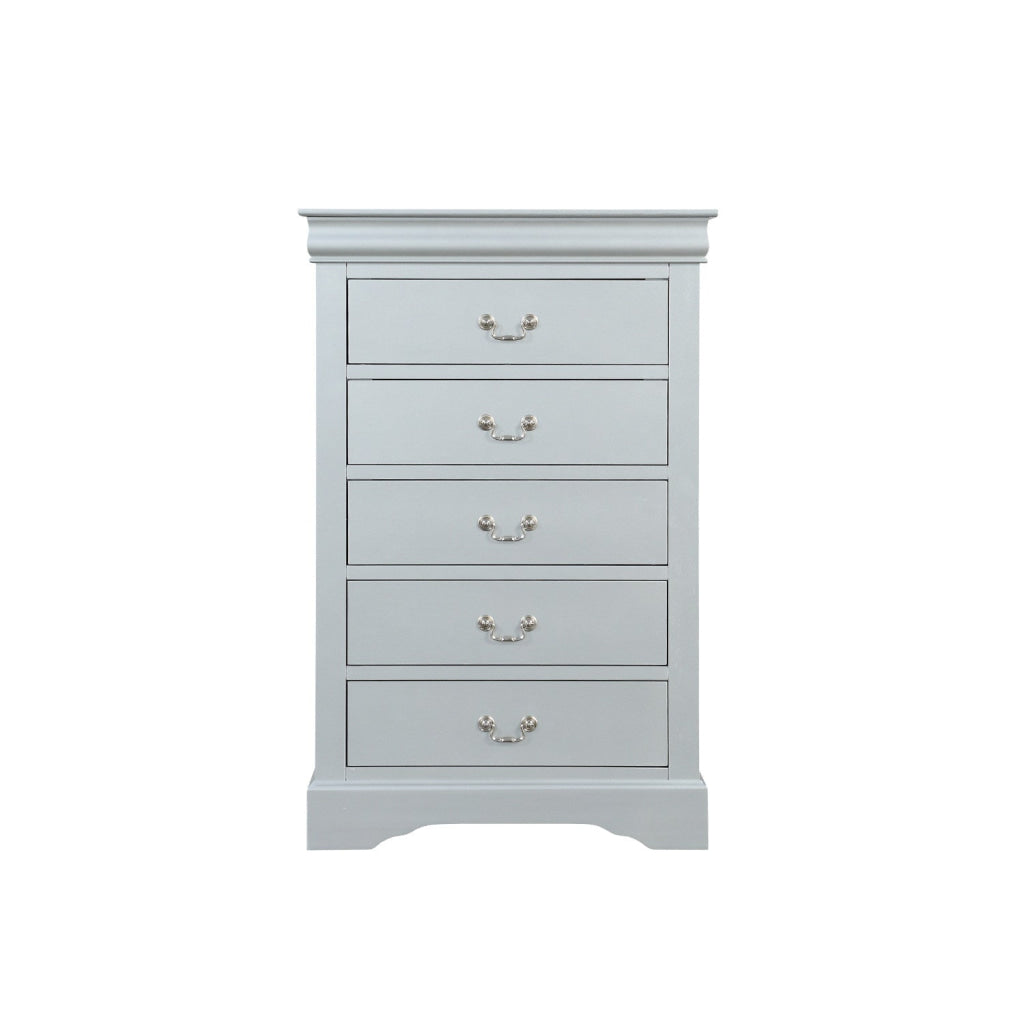 Traditional Style Five Drawer Wooden Chest with Bracket Base, Gray By Casagear Home