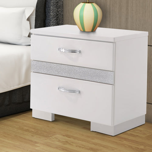 White Gloss Nightstand | 3 Drawers | Center Metal Glides