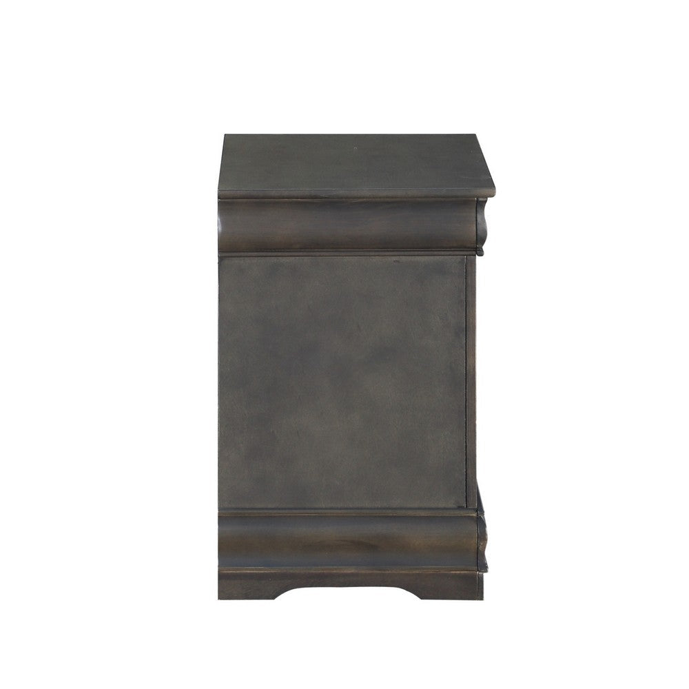 Traditional Style Wooden Nightstand with Two Drawers and Metal Handles Dark Gray AMF-26793