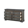 Six Drawers Wooden Dresser with Metal Handles and Bracket Base Dark Gray AMF-26795