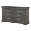 Six Drawers Wooden Dresser with Metal Handles and Bracket Base, Dark Gray