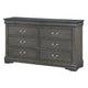 Six Drawers Wooden Dresser with Metal Handles and Bracket Base, Dark Gray