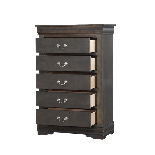 Dark Gray Chest | 5 Drawers | Traditional Style | Bracket Base