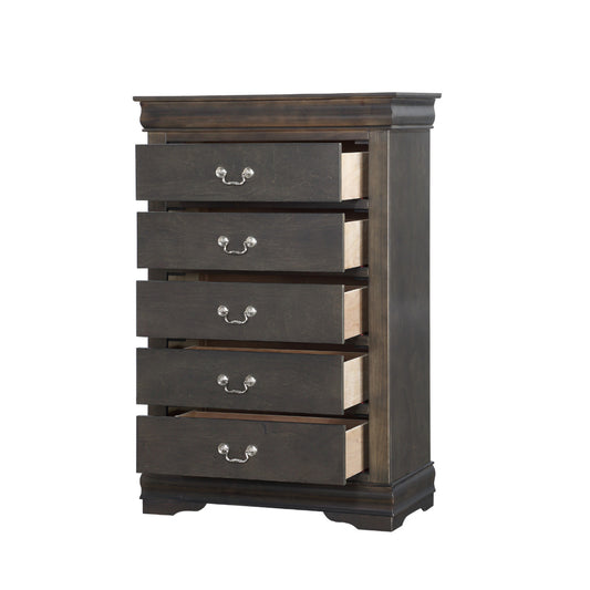 Dark Gray Chest | 5 Drawers | Traditional Style | Bracket Base