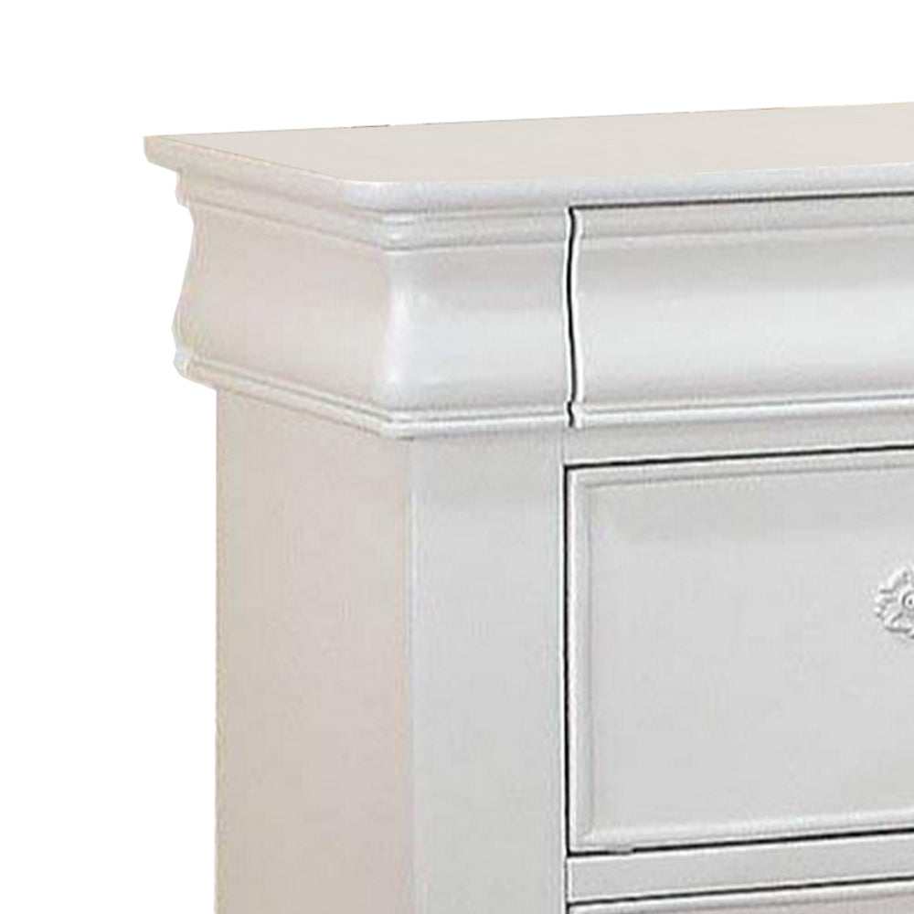 2 Drawer Wooden Nightstand with Hanging Pulls and Bracket Feet, White
