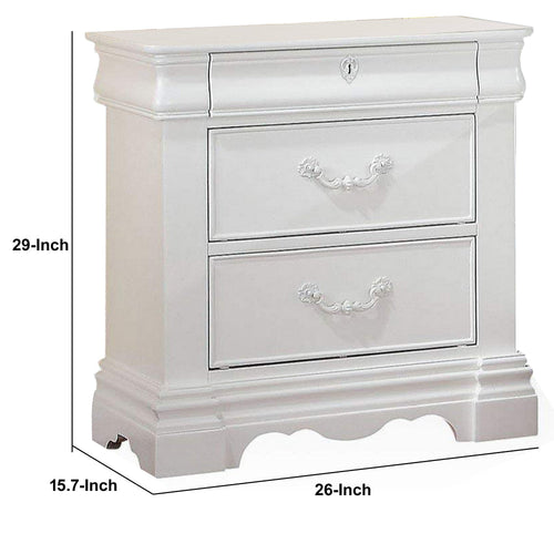 Lavinia Nightstand | 3 Drawers | Hidden Top Drawer | Scalloped Feet | White