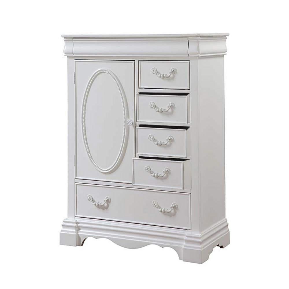 Six Drawer And One Door Shelf Chest With Scalloped Feet White By Casagear Home AMF-30246