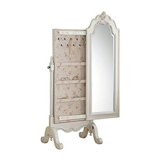 65" Mirrored Wooden Jewelry Armoire, White By ACME