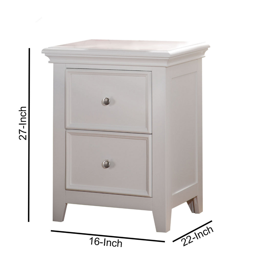 Contemporary Style Wood and Metal Nightstand with 2 Drawers, White - 30599
